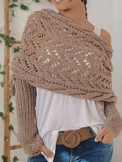 Multifunctional Long-sleeved Hollow Knitted Shawl