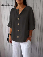 Women's Solid Color Stylish Loose Casual Button Cotton Shirt