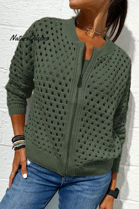 Women's Open-knit Zip-up Casual Jacket