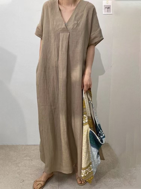 Women's V-neck Solid Color Loose Dress