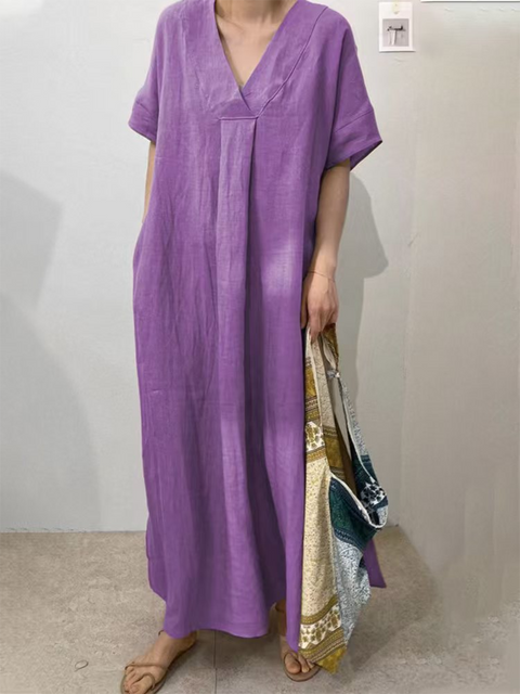 Women's V-neck Solid Color Loose Dress