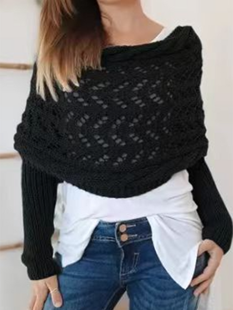Multifunctional Long-sleeved Hollow Knitted Shawl
