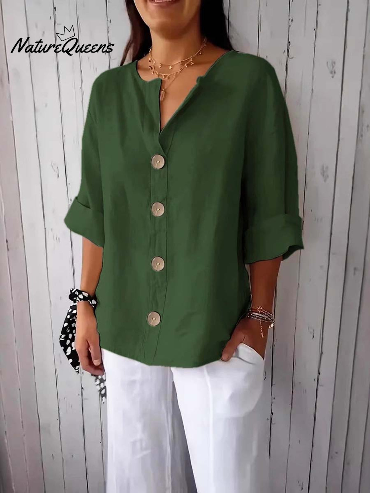 Women's Solid Color Stylish Loose Casual Button Cotton Shirt