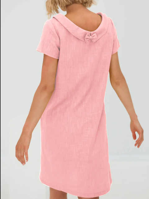 Retro Swing Collar Bowknot Cotton and Linen Dress