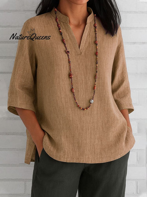 Women's V-neck  Cotton And Linen Loose Casual Shirt