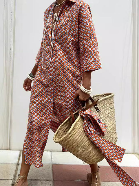 Striped Cardigan Lapel Shirt Dress