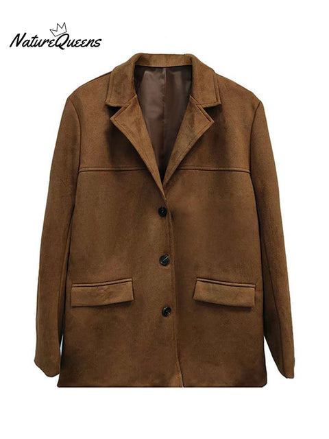 Women's Solid Color Casual Retro Loose Pocket Long Sleeve Suit Coat