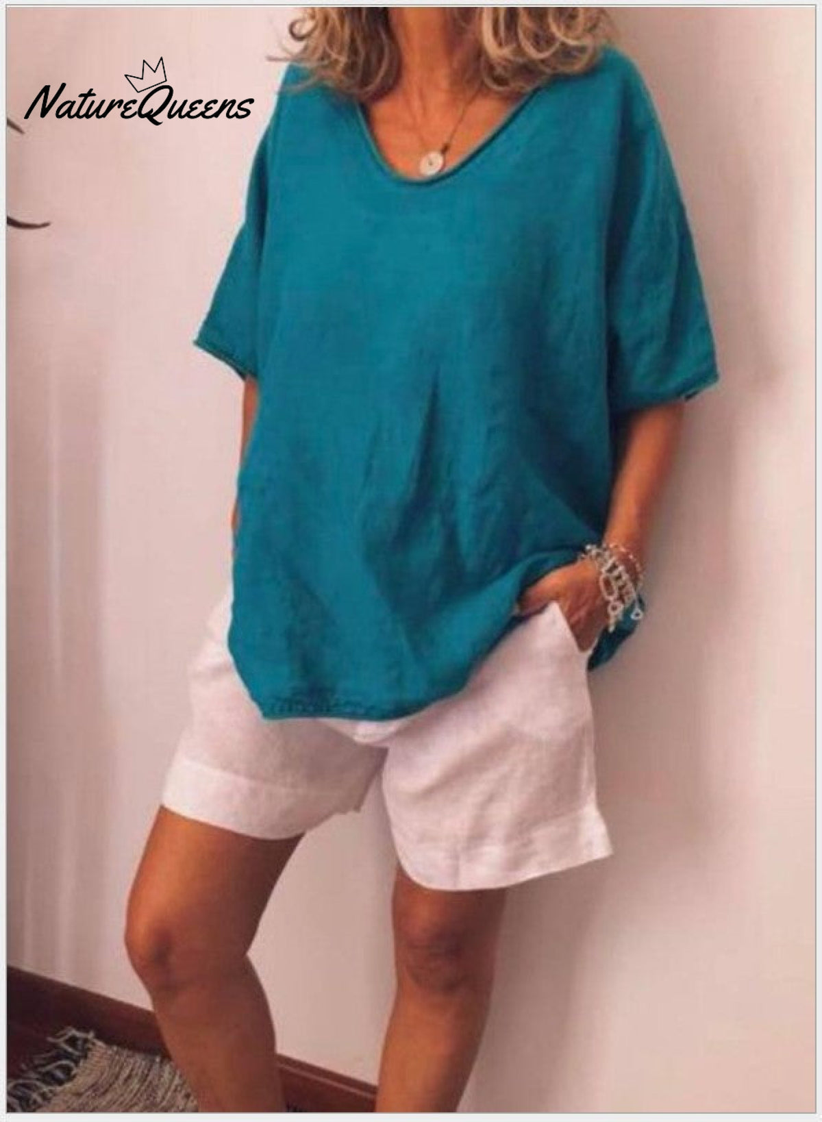 Solid color loose short-sleeved casual cotton and linen T-shirt