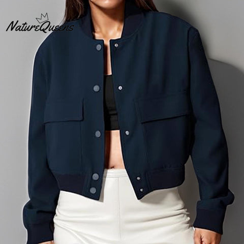 Women's Solid Color Casual Retro Loose Pocket Long Sleeve Suit Coat