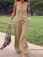 Women's Solid Color Casual Loose Stylish Vest Pants Suit