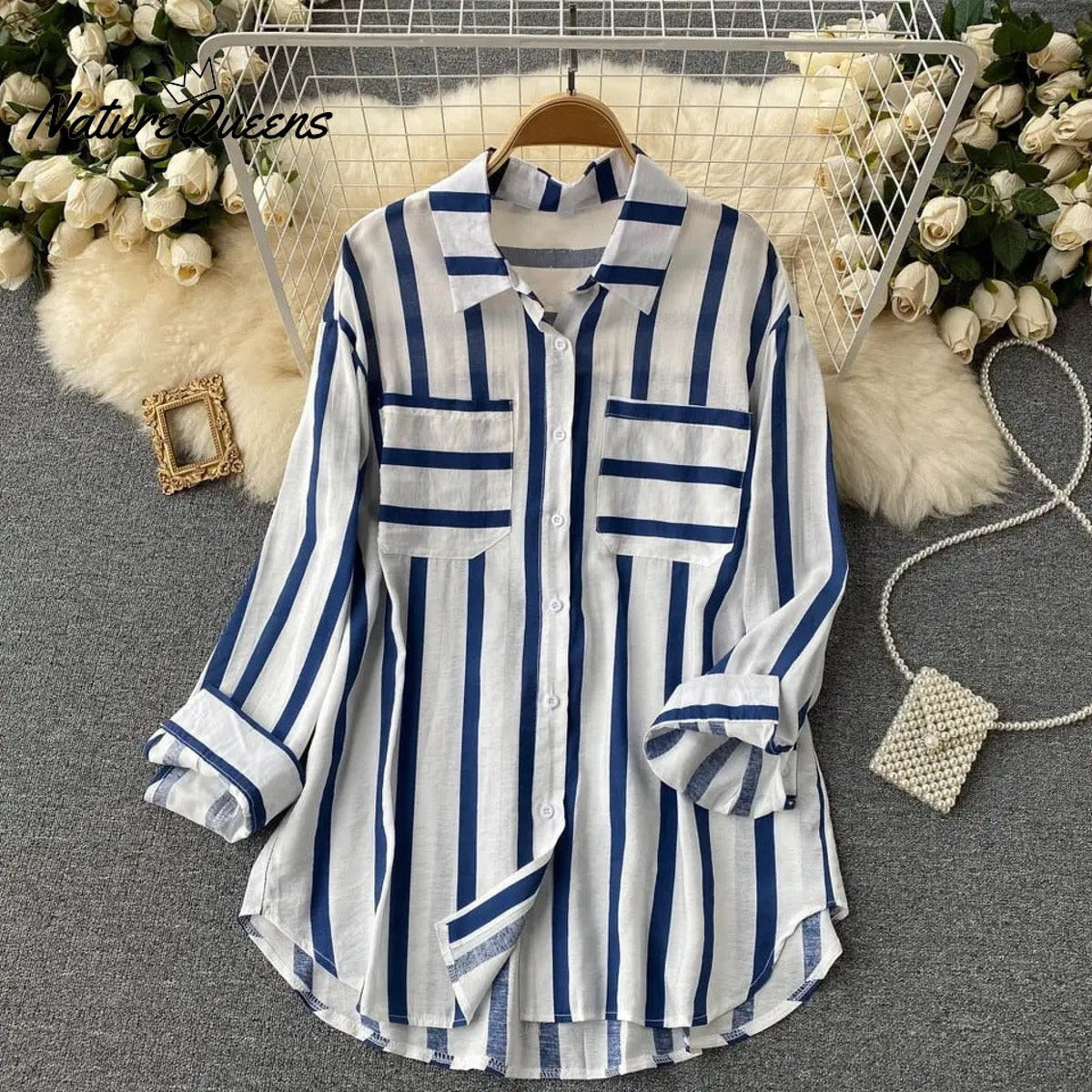 Vertical striped multicolor shirt jacket