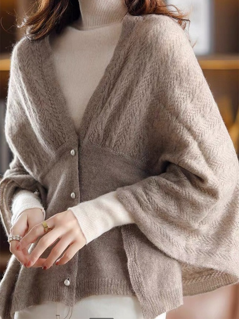 Pearl Button Batwing Sleeve Cardigan Sweater
