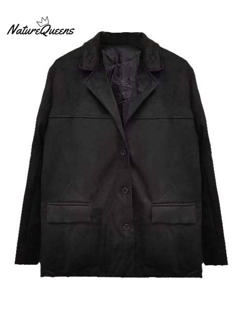 Women's Solid Color Casual Retro Loose Pocket Long Sleeve Suit Coat