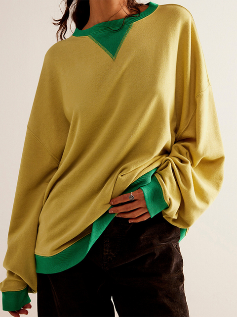 Women's Casual Contrast Color Long-sleeved Sweatshirt