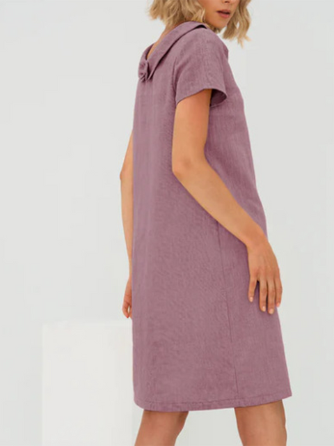Retro Swing Collar Bowknot Cotton and Linen Dress