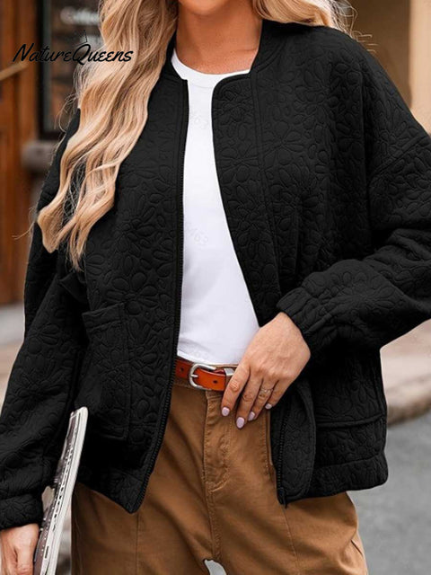 Women's Solid Color Casual Cardigan Textured Long Sleeve Coat