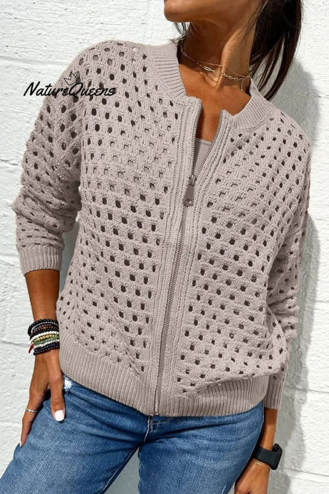 Women's Open-knit Zip-up Casual Jacket