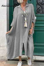 Casual Plus Size Shirt Collar Dress Gray / S