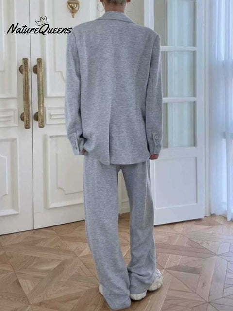 Women's Solid Color Casual Elegant Lapel Cardigan Suit Elastic Pants Suit