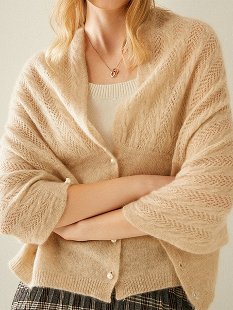 Pearl Button Batwing Sleeve Cardigan Sweater