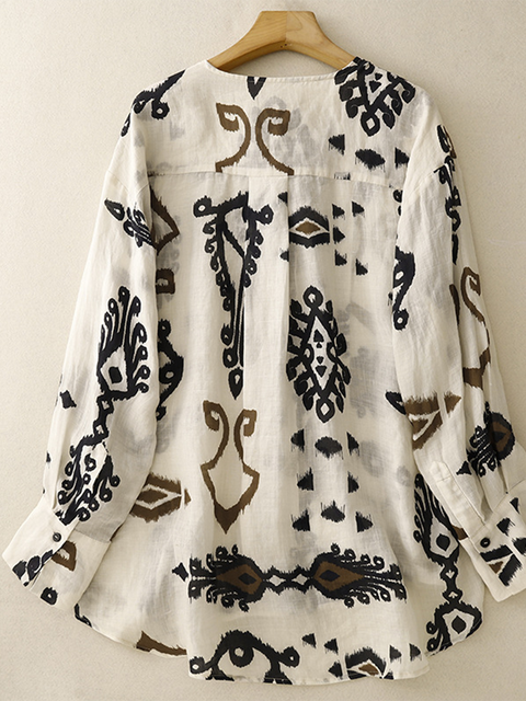 Women's BOHO Printed Linen Shirt