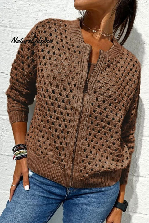 Women's Open-knit Zip-up Casual Jacket