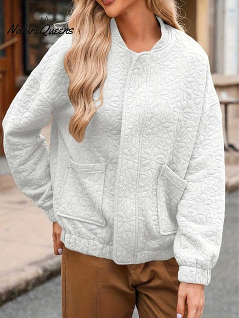 Women's Solid Color Casual Cardigan Textured Long Sleeve Coat