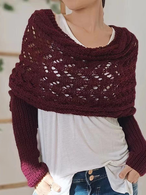 Multifunctional Long-sleeved Hollow Knitted Shawl
