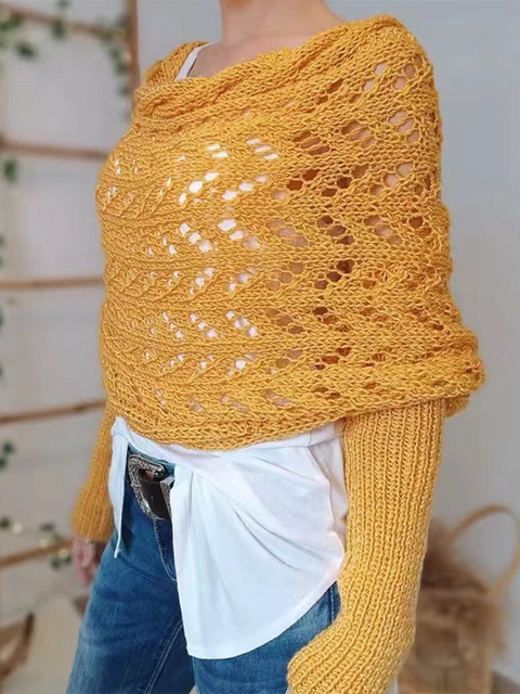 Multifunctional Long-sleeved Hollow Knitted Shawl