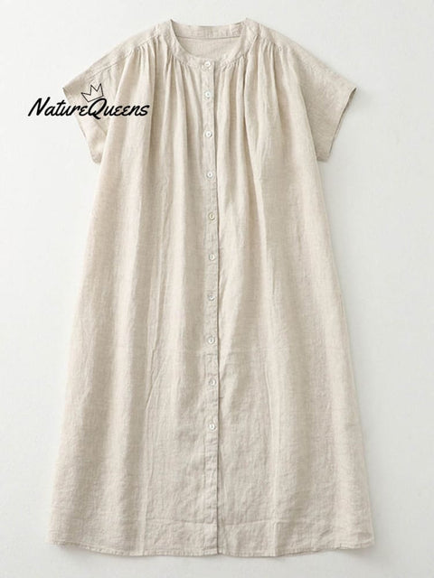 Women's Solid Color Loose Stylish Casual Cotton And Linen Dress