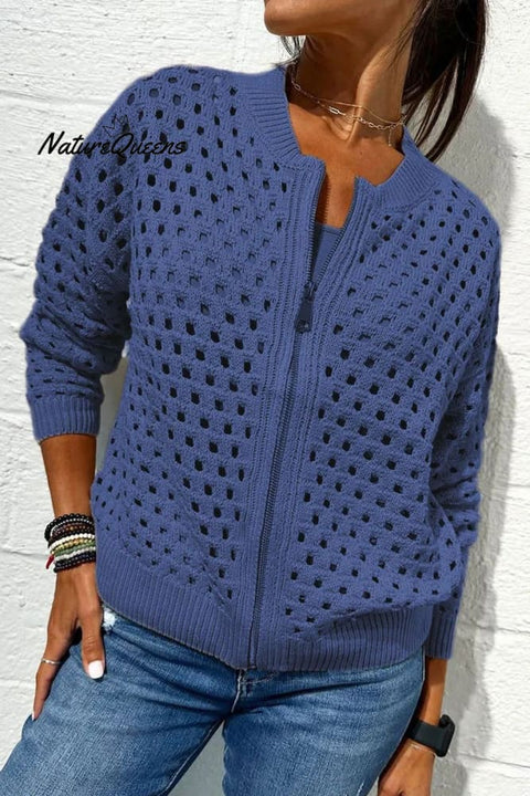 Women's Open-knit Zip-up Casual Jacket