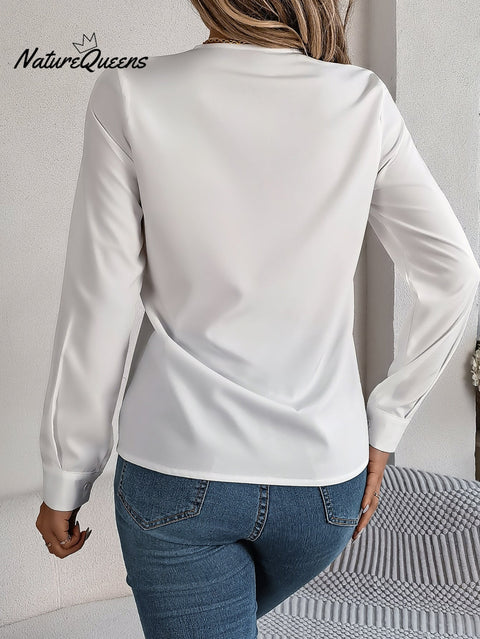 Women's Solid Color Casual Elegant Layered V-neck Long-sleeved Shirt