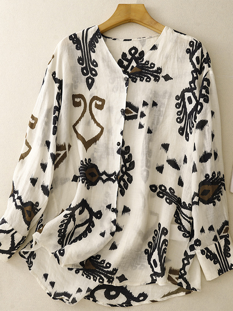 Women's BOHO Printed Linen Shirt