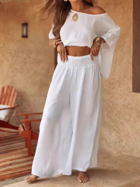 Women's Round Neck Loose Top and Pants Two Piece Set