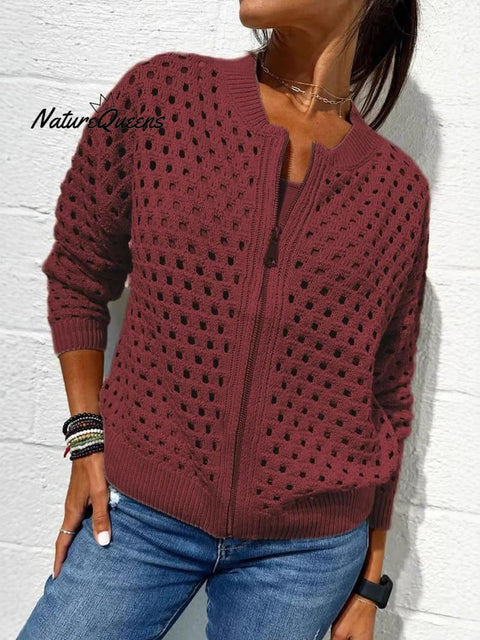 Women's Open-knit Zip-up Casual Jacket