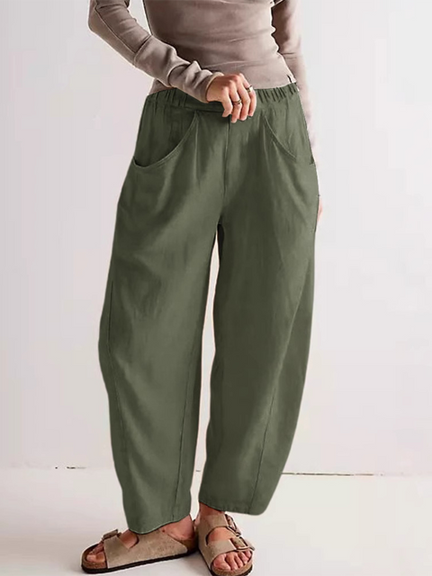 Women's Pocket Cotton and Linen Pants