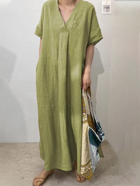 Women's V-neck Solid Color Loose Dress
