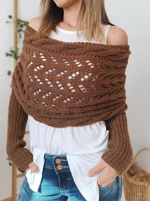 Multifunctional Long-sleeved Hollow Knitted Shawl