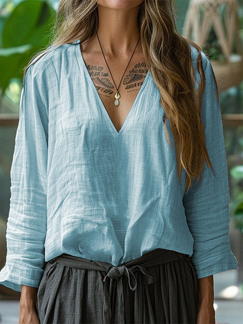 Women's Casual V-neck Long-sleeved Top