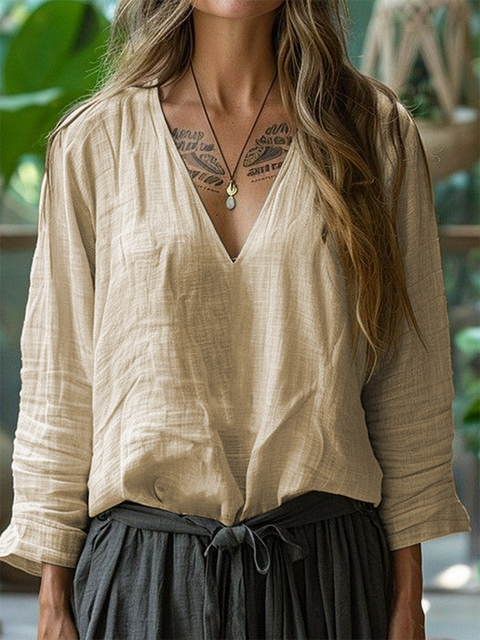 Women's Casual V-neck Long-sleeved Top