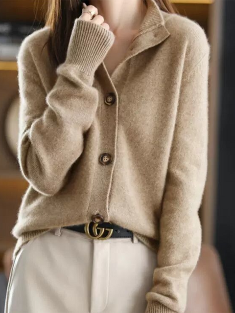 Turtleneck Button-down Solid Color Sweater