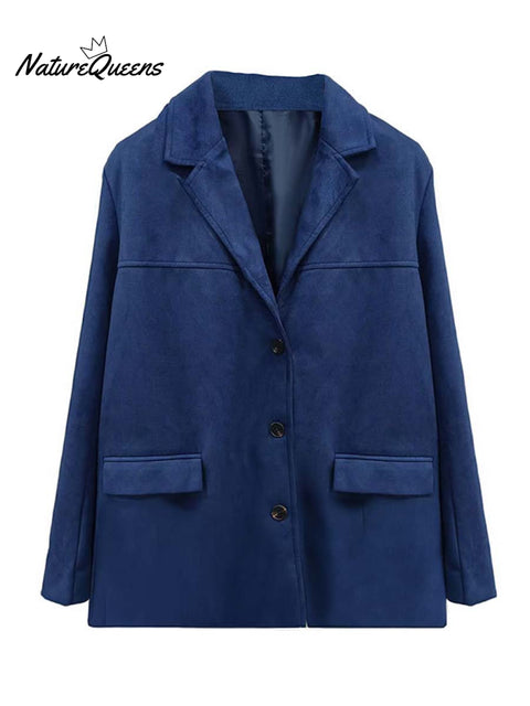 Women's Solid Color Casual Retro Loose Pocket Long Sleeve Suit Coat