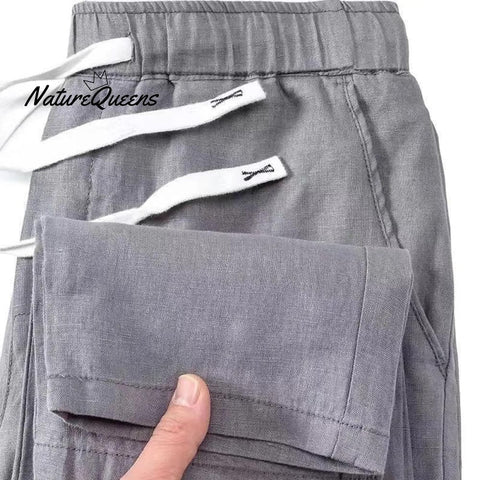 Women's Breathable Elastic Pocket Lazy Casual Cotton And Linen Loose Pants