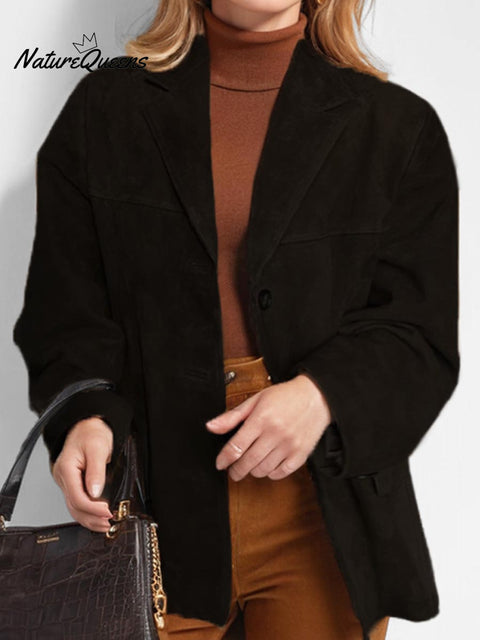 Women's Solid Color Casual Retro Loose Pocket Long Sleeve Suit Coat