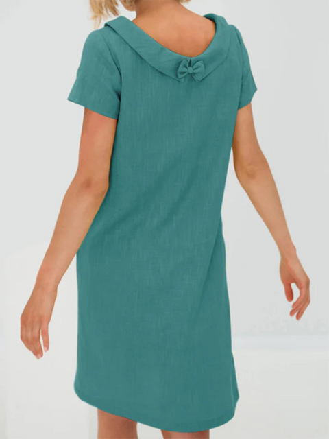 Retro Swing Collar Bowknot Cotton and Linen Dress