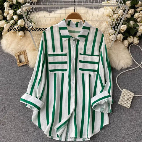 Vertical striped multicolor shirt jacket