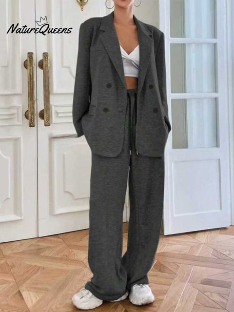 Women's Solid Color Casual Elegant Lapel Cardigan Suit Elastic Pants Suit