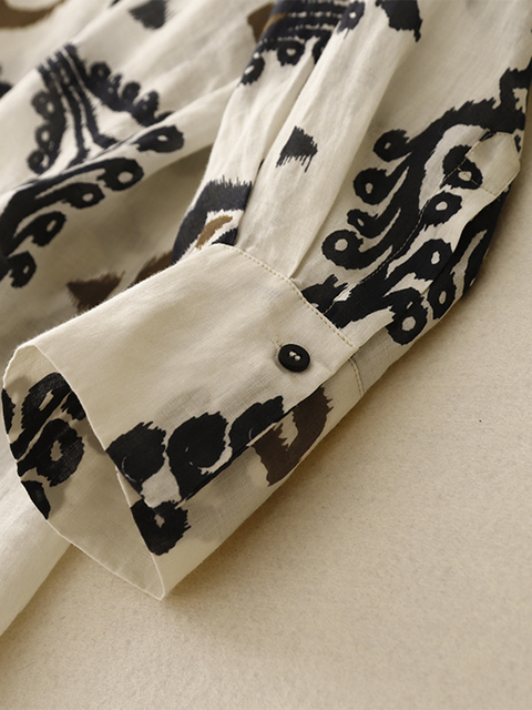 Women's BOHO Printed Linen Shirt