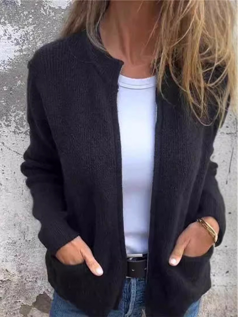 Women's Zippered Knit Pocket Jacket
