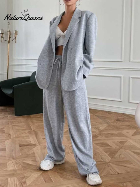 Women's Solid Color Casual Elegant Lapel Cardigan Suit Elastic Pants Suit